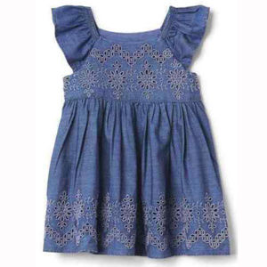 Baby Gap NWT Blue Chambray Denim Eyelet Flutter Dress 0-3 3-6 Months